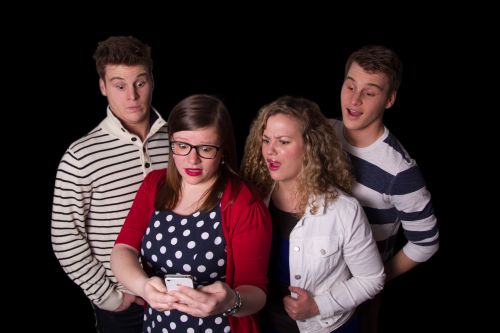 She Said Yes at the 2015 Toronto Fringe Festival. Photo of (L-R) Jon Champagne, Virginia Woodall, Jennifer-Beth Hanchar, Jamie Champagne