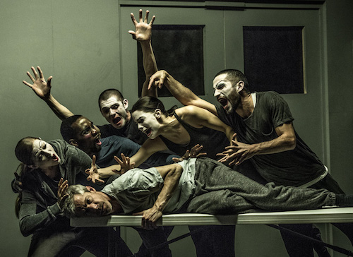 Photo of dancers from Betroffenheit playing at the Bluma Appel Theatre