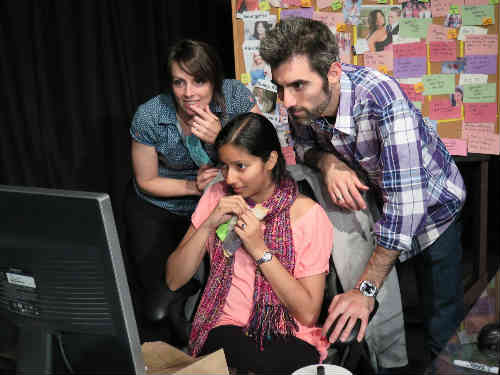 Cut at The Storefront Theatre Toronto. From L to R: Laura Salvas, Seema Lakhani, Hartley Jafine. Photo by Tina McCulloch  