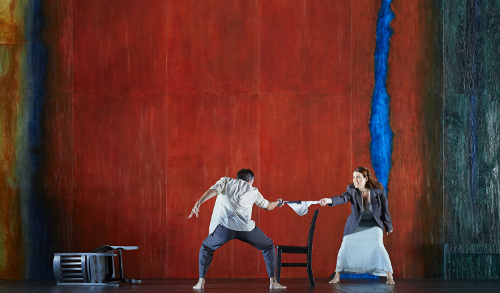 Phillip Addis as Tancredi and Krisztina Szabó as Clorinda in the Canadian Opera Company’s world premiere production of Pyramus and Thisbe (with Lamento d’Arianna and Il combattimento di Tancredi e Clorinda), 2015. Conductor Johannes Debus, Director Christopher Alden, Set Designer Paul Steinberg, Costume Designer Terese Wadden, and Lighting Designer JAX Messenger. Photo: Michael Cooper Michael Cooper Photographic Office- 416-466-4474 Mobile- 416-938-7558 66 Coleridge Ave. Toronto, ON M4C 4H5