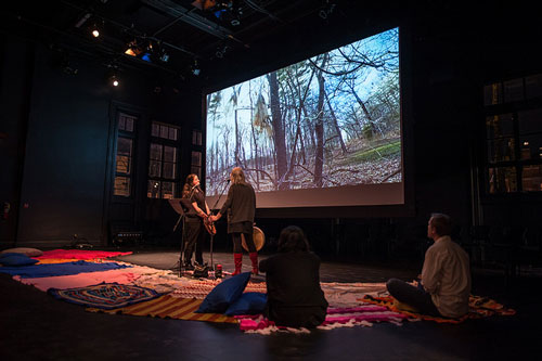 Photo of Ursula Johnson and Cheryl L'Hirondelle in Monomyths, stage 1