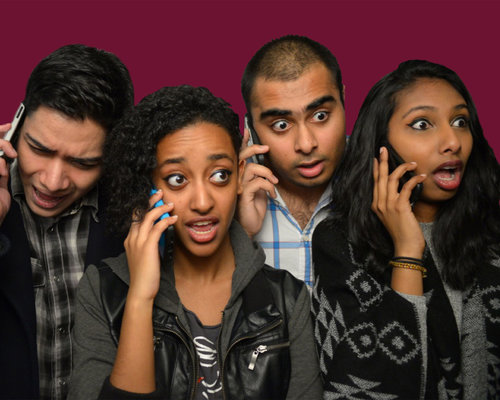 Photo of the cast of SExT, all on cell phones