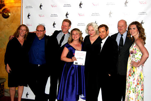 Photo of Michael Rubinoff, David Hein, Irene Sankoff, Astrid Van Wieren, Chad Kimball, and the team from Come From Away