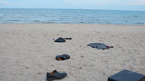 beach with clothes, Never Swim Alone