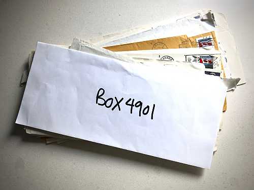 Photo of mail from Box 4091 at SummerWorks 2018