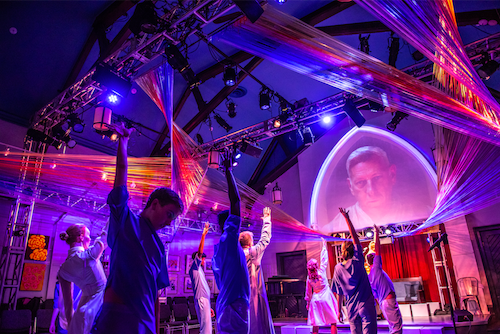 Photo of Kira Guloien, Bruce Dow, Donna Garner and the Edge of the Sky Young Company of Dr. Silver: A Celebration of Life by Dahlia Katz.