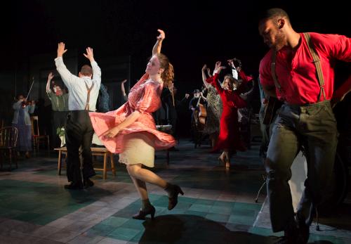 Photo of Katie Brayben and Shak Taylor dancing together in Girl from the North Country