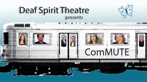 Promotional photo for ComMUTE featuring Alexandra Hickox, Juan Jaramillo, Theresa Upton, Jose Gaspar Sanabria, Hayley Hudson, Elizabeth Morris, and Robert Bhola