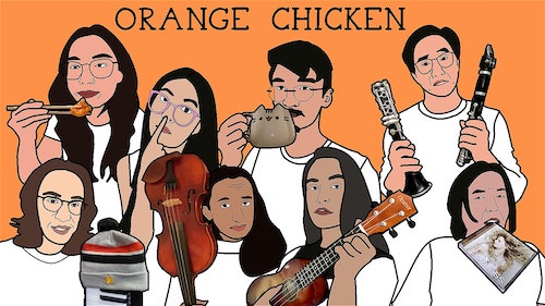 Poster of Orange Chicken cast in cartoon form provided by the company