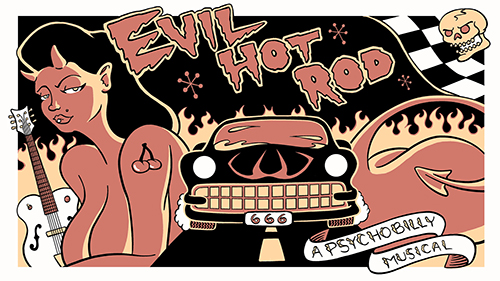 Illustration of devil woman and car from Evil Hot Rod